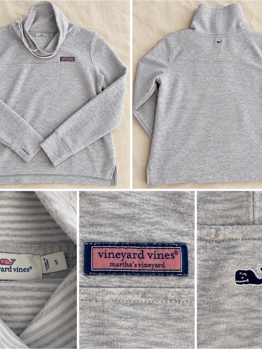 Vineyard Vines Women’s Small Gray Shep Shirt Funnel Neck Pullover Sweatshirt